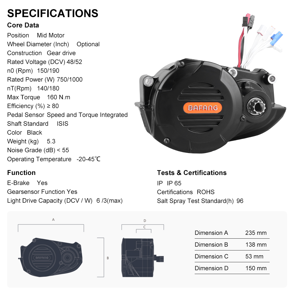 risunmotor M620 G510 48V 52V 1 - Mid Drive Conversion Kit 1000W recension och pris